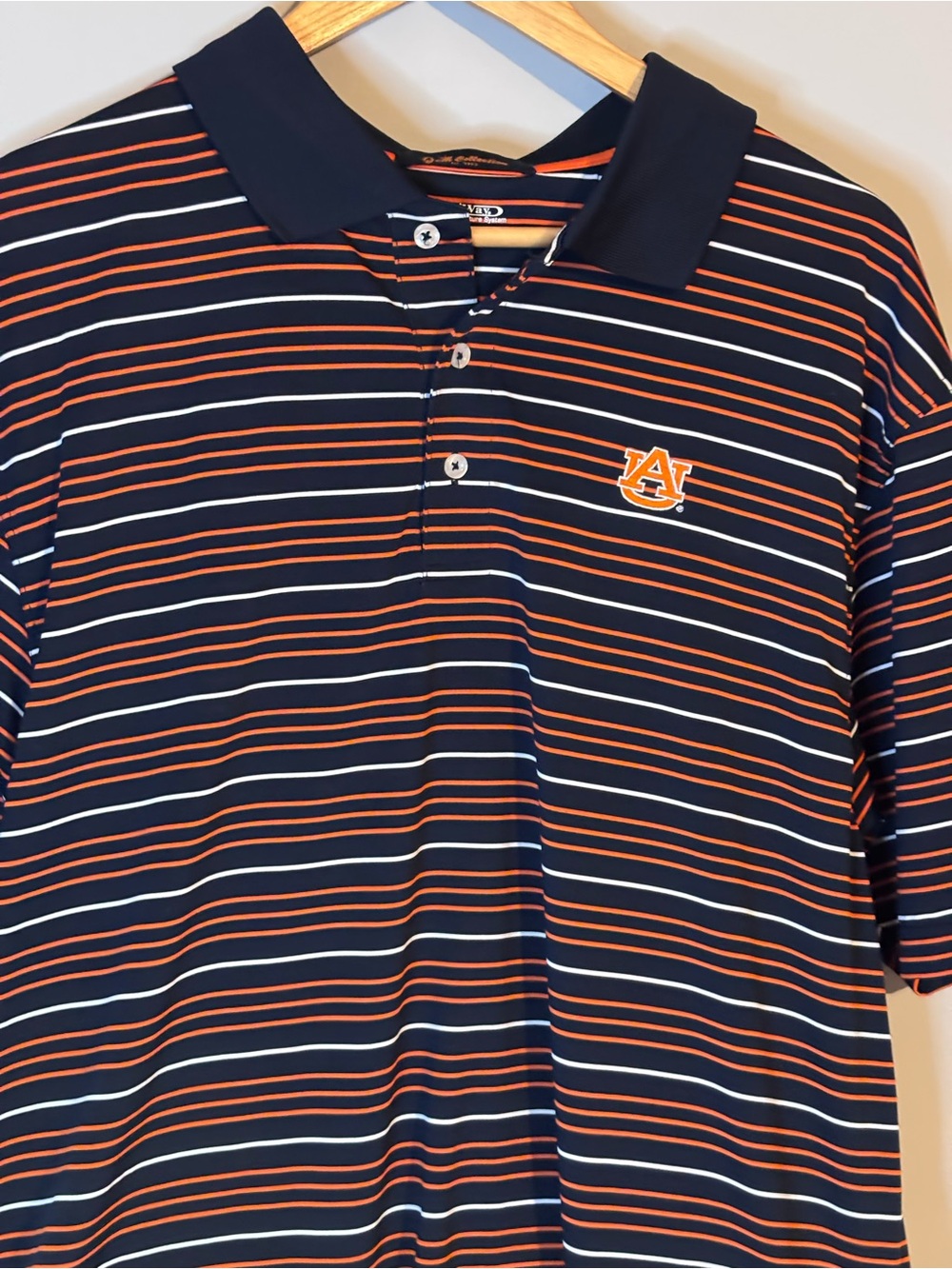 Auburn Men's Navy and Orange Striped Polo Shirt Athleisure Size XL - Picture 2 of 8